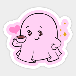 ghost cute with coffee Sticker